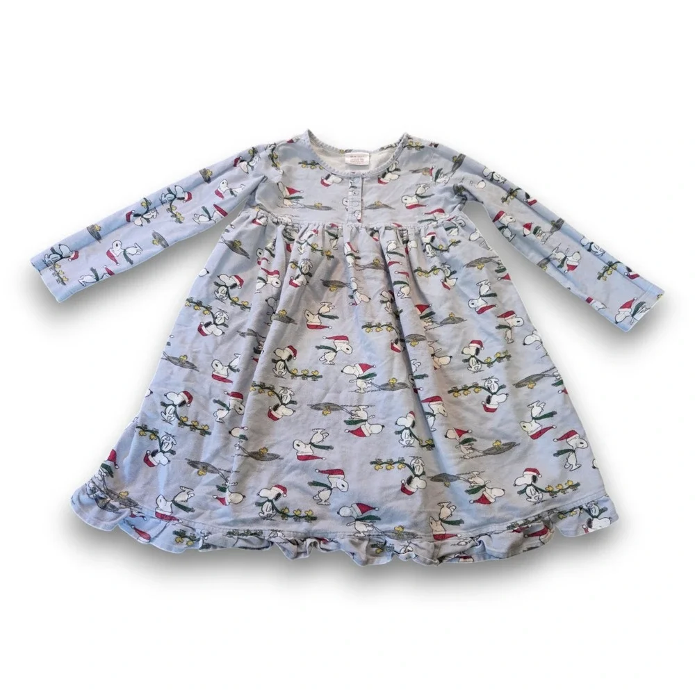 Hanna Andersson Peanuts Snoopy Flannel Nightgown Dress Girls 120 US 6-7